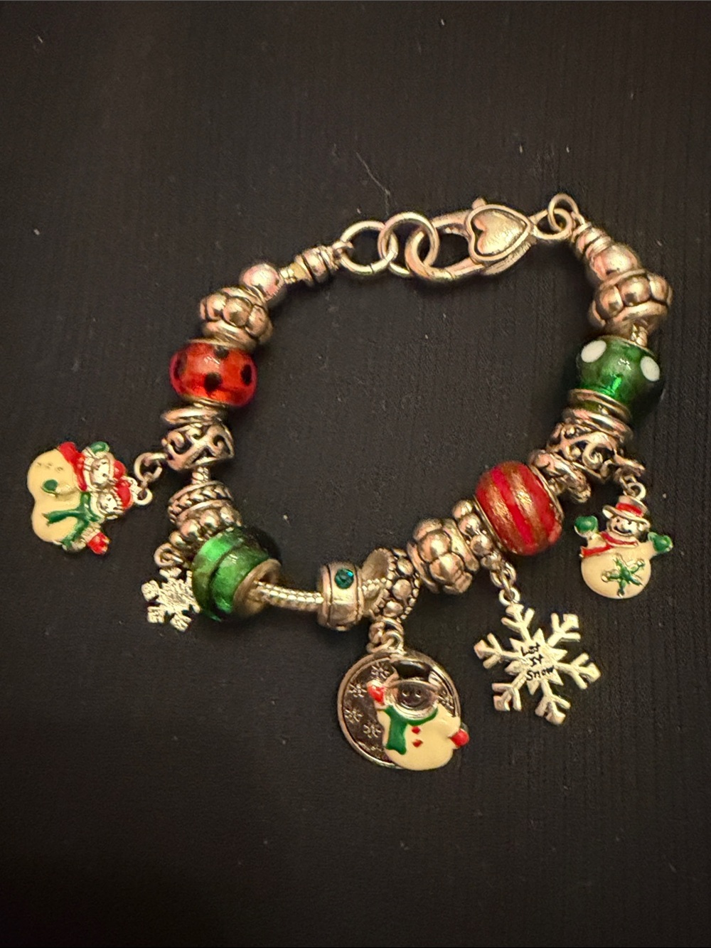 Festive Green & Red Snowman Charm Bracelet